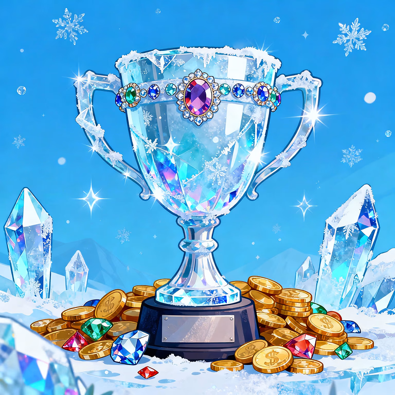 Magneticslot bonus trophy with gold coins and crystals symbolizing casino rewards and jackpots.