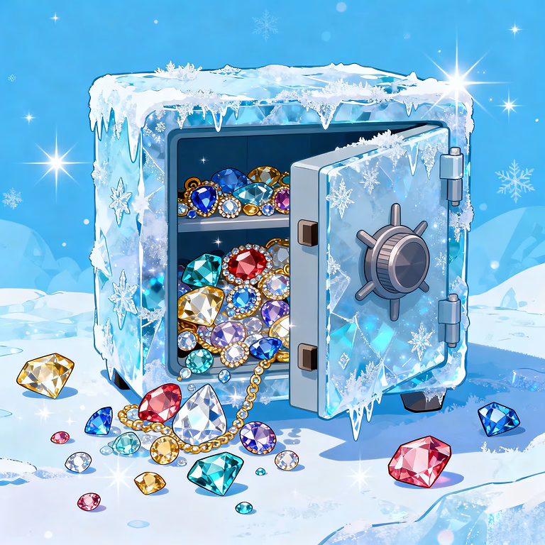 Magneticslot secure vault full of gems and coins representing player winnings and bonuses.